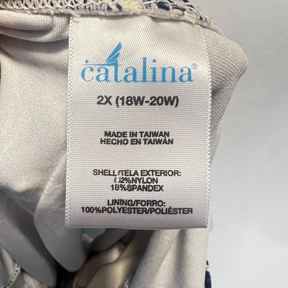 Catalina One Piece Swimsuit Padded Cups Blue Off White Geometric Pattern 18W/20W - Picture 6 of 7